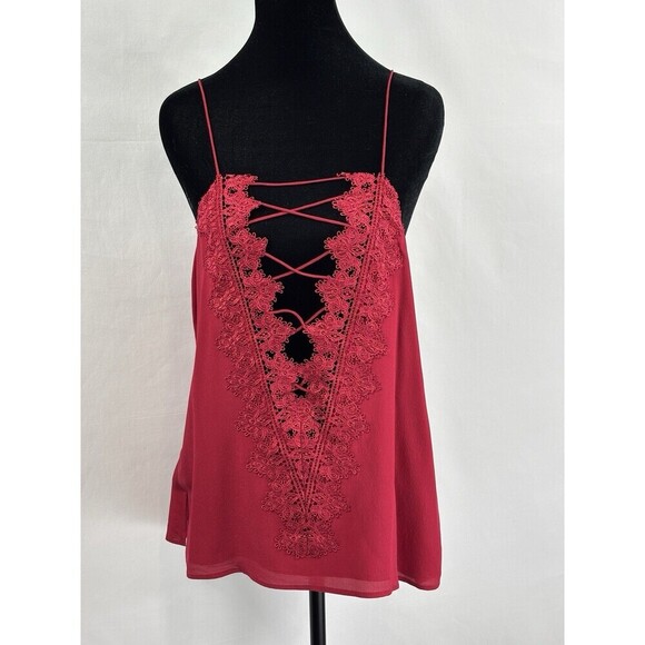 Cami NYC Charley Top Red Medium Lace Up Back Spaghetti Straps Tank Camisole - Picture 3 of 12